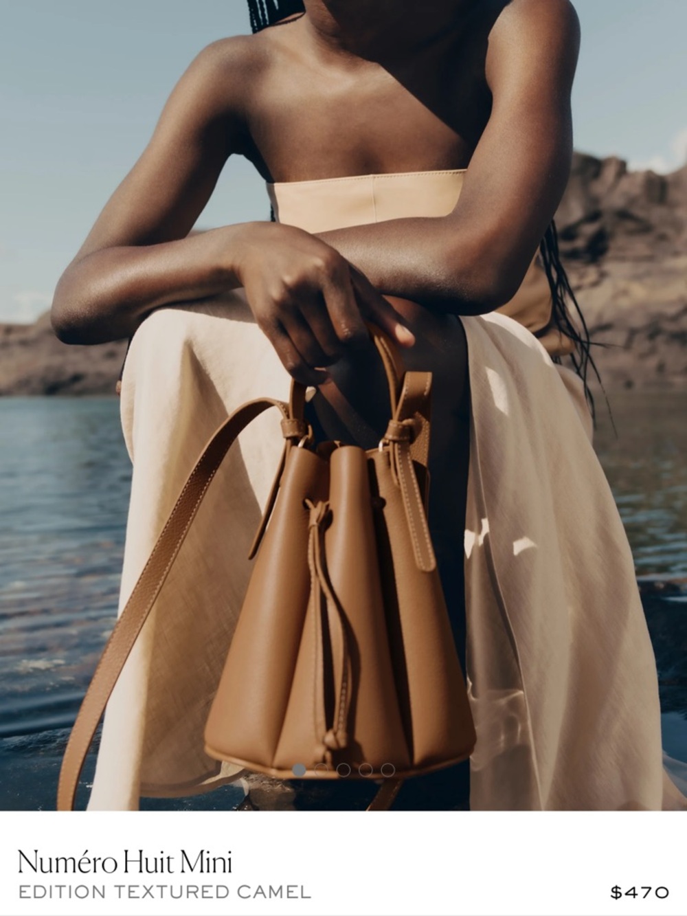 Mini Textured Camel Drawstring Bag - Picture 2 of 11